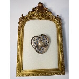 Vintage Gold Tone Swirl Brooch Faux Pearl Blue Rhinestone Floral Pin 2 Inch